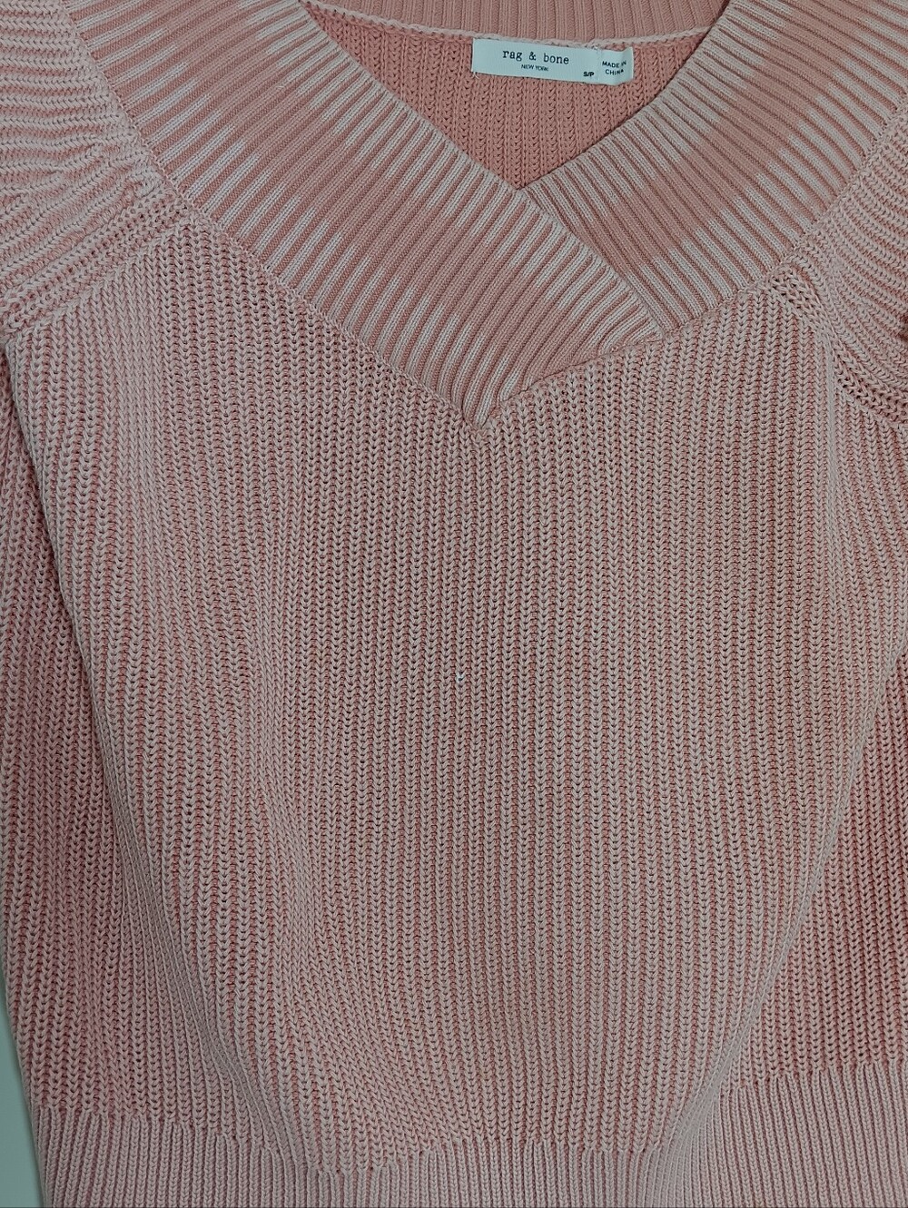 Rag And Bone Pink Rip Knit V-neck Sweater Pullover Size Small - Picture 6 of 9